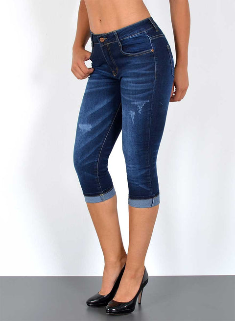 High Waist Jeans 3/4 kurze Hose mit Risse