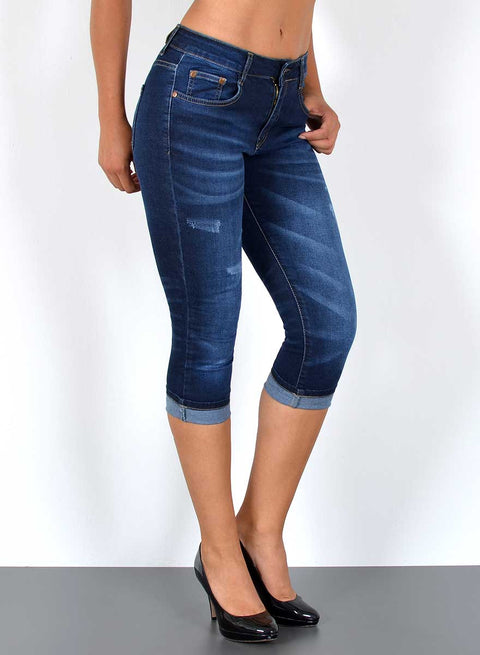 High Waist Jeans 3/4 kurze Hose mit Risse