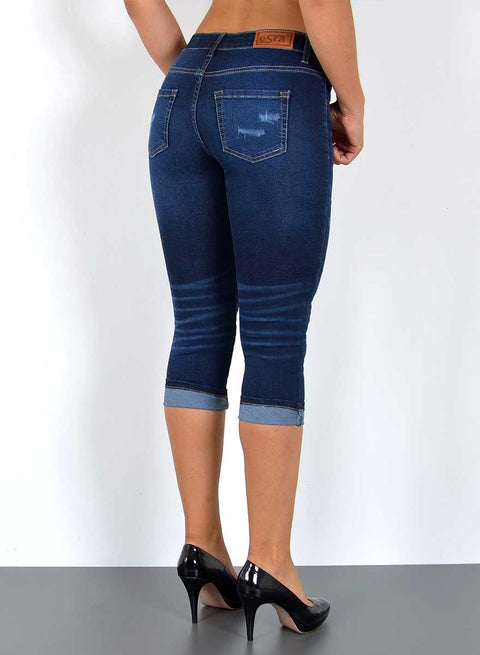 High Waist Jeans 3/4 kurze Hose mit Risse