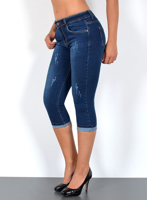 Capri 3/4 Jeans Hose High Waist mit Rissen