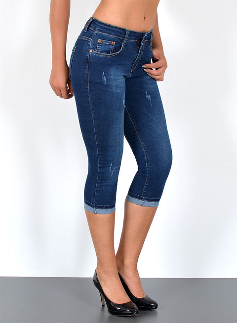 Capri 3/4 Jeans Hose High Waist mit Rissen