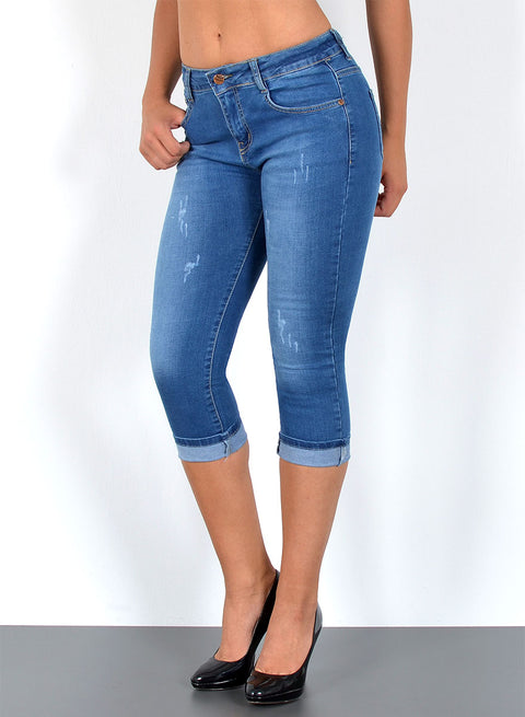 Damen Capri 3/4 Jeans Hose High Waist