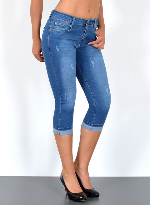 Damen Capri 3/4 Jeans Hose High Waist