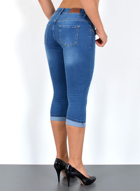Damen Capri 3/4 Jeans Hose High Waist