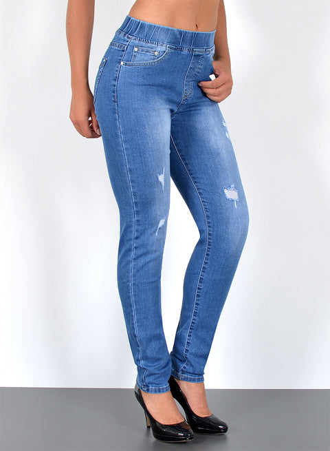 High Rise Skinny Fit Jeanshose mit Gummibund