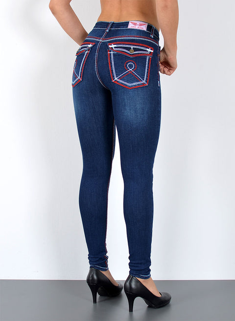 High Waist Skinny Fit Jeans mit dicken Nähten