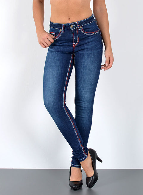 High Waist Skinny Fit Jeans mit dicken Nähten