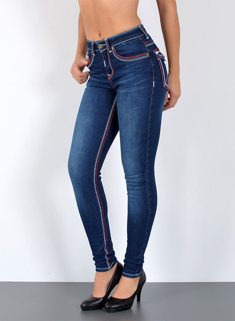 High Waist Skinny Fit Jeans mit dicken Nähten