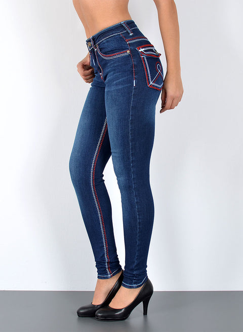 High Waist Skinny Fit Jeans mit dicken Nähten