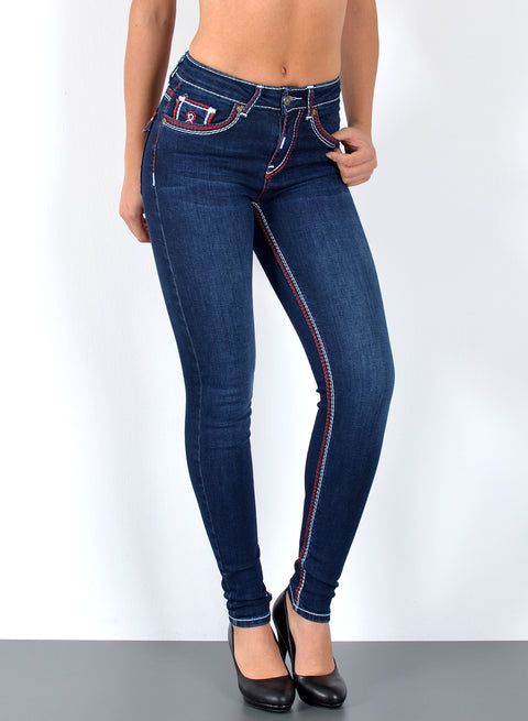 High Waist Damen Skinny Fit Jeans mit dicken Nähten