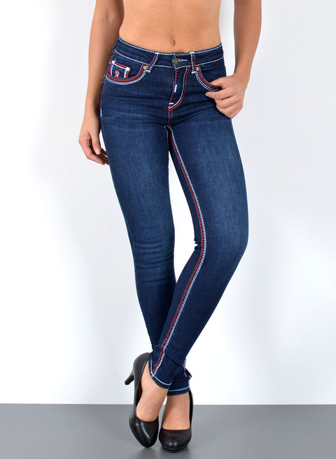 High Waist Damen Skinny Fit Jeans mit dicken Nähten