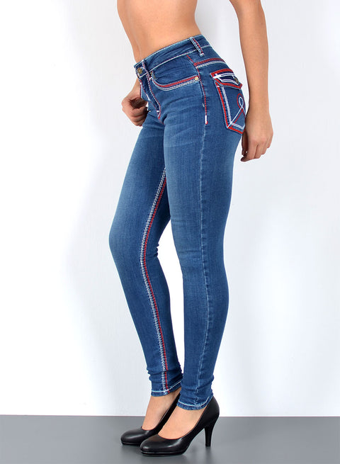 High Rise Damen Skinny Fit Jeans mit dicken Nähten