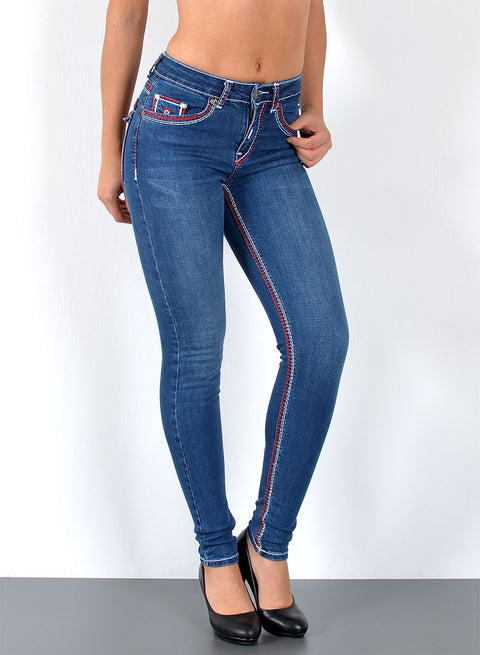 High Rise Damen Skinny Fit Jeans mit dicken Nähten