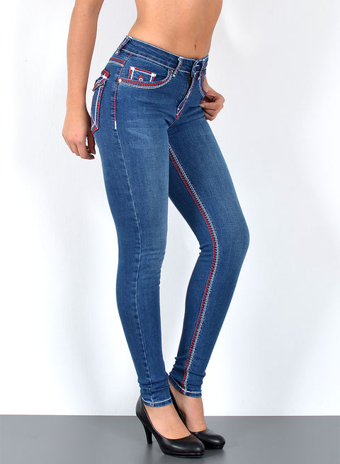 High Rise Damen Skinny Fit Jeans mit dicken Nähten