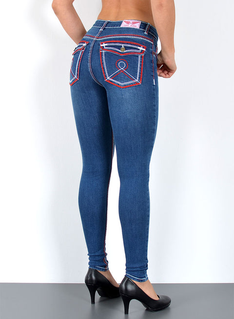 High Rise Damen Skinny Fit Jeans mit dicken Nähten
