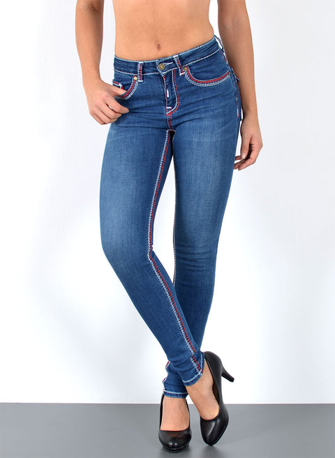 High Rise Damen Skinny Fit Jeans mit dicken Nähten
