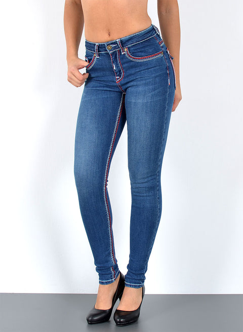 High Rise Damen Skinny Fit Jeans mit dicken Nähten
