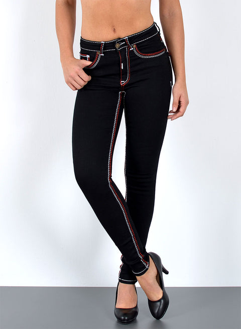 High Waist Skinny Jeans mit Kontrastnähten