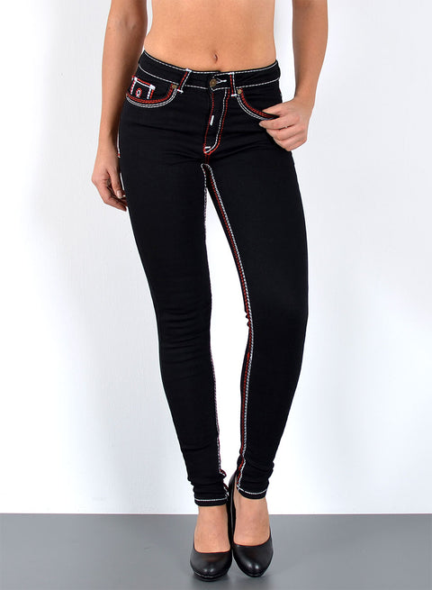 High Waist Skinny Jeans mit Kontrastnähten