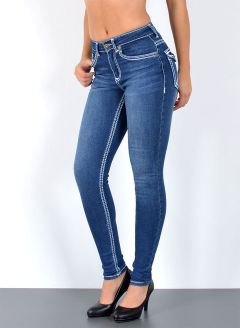 High Waist Damen Skinny Jeans mit dicken Nähten