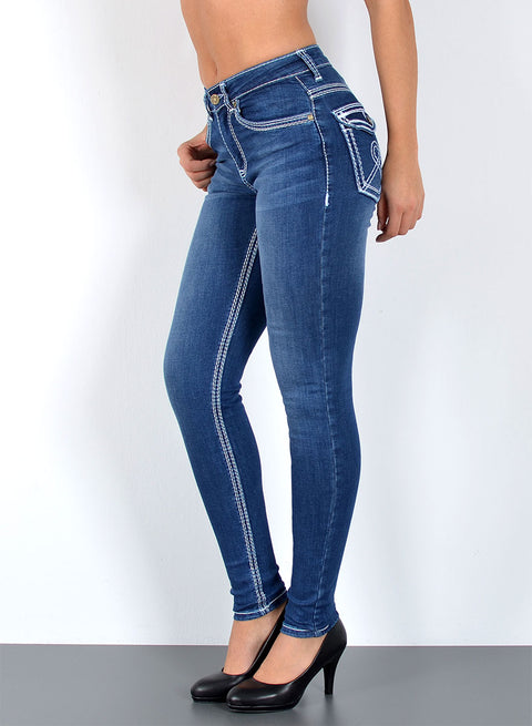 High Waist Damen Skinny Jeans mit dicken Nähten