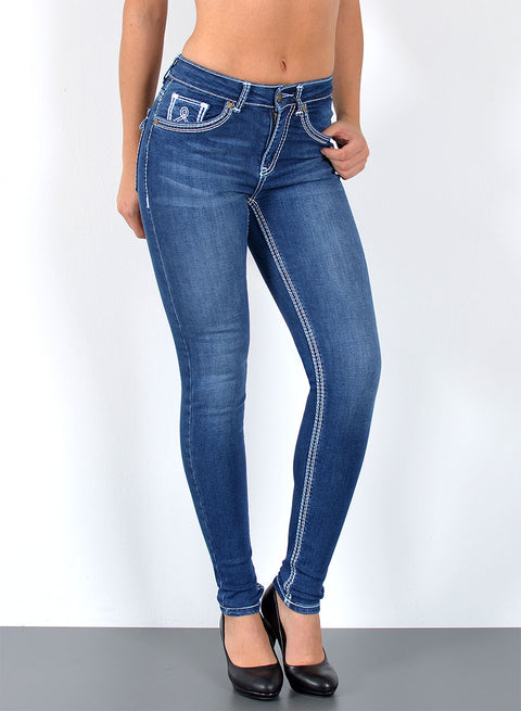 High Waist Damen Skinny Jeans mit dicken Nähten