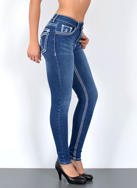 High Waist Damen Skinny Jeans mit dicken Nähten