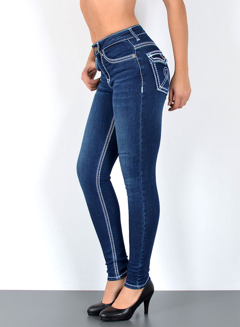 High Rise Damen Skinny Fit Jeans mit dicken Nähten