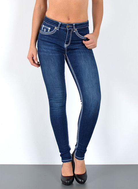 High Rise Damen Skinny Fit Jeans mit dicken Nähten