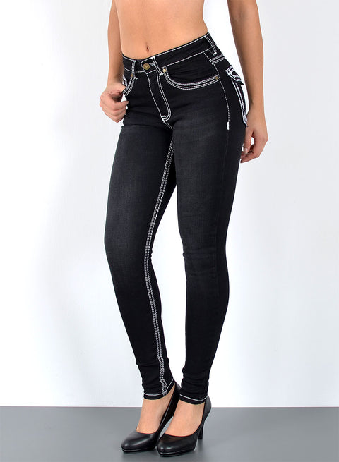Hohe Bundhöhe Damen Skinny Fit Jeans mit dicken Nähten