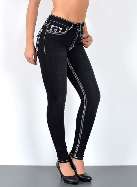 Hohe Bundhöhe Damen Skinny Fit Jeans mit dicken Nähten