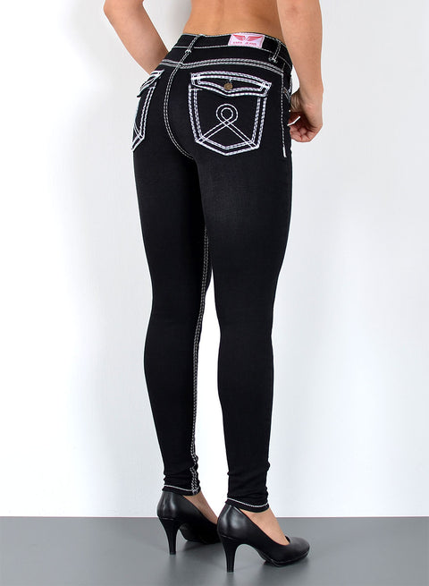 Hohe Bundhöhe Damen Skinny Fit Jeans mit dicken Nähten
