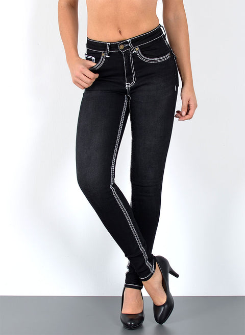 Hohe Bundhöhe Damen Skinny Fit Jeans mit dicken Nähten