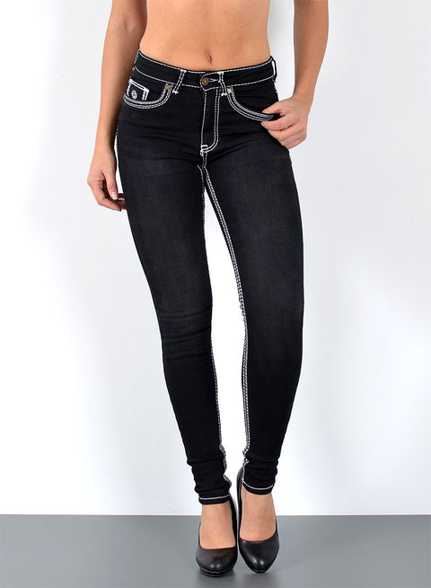 Hohe Bundhöhe Damen Skinny Fit Jeans mit dicken Nähten