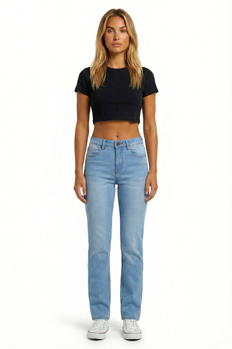 Straight Fit Jeans Damen High Waist Stretch