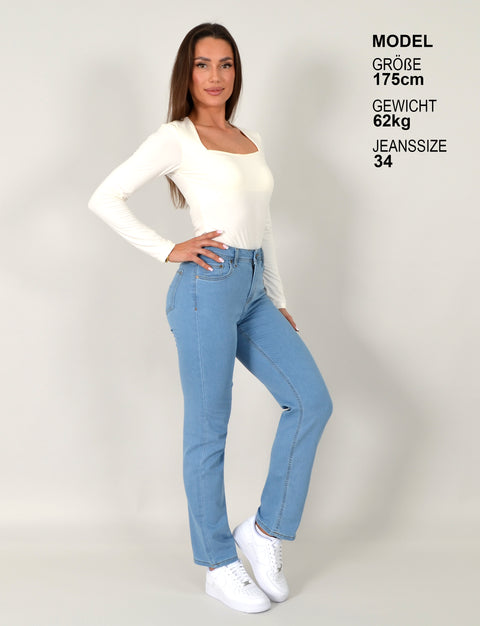 Straight Fit Jeans Damen High Waist Stretch