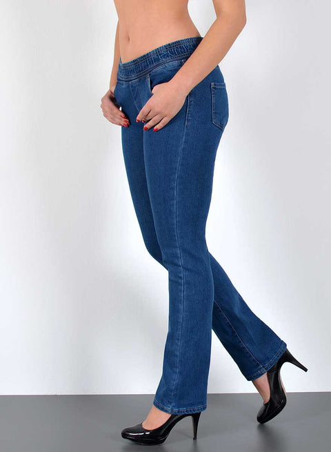 High Waist Damen Straight Fit Jeans mit elastischem Bund