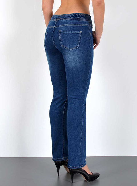 High Waist Damen Straight Fit Jeans mit elastischem Bund