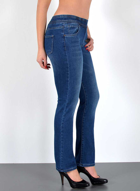 High Rise Damen Straight Fit Jeans mit elastischem Bund