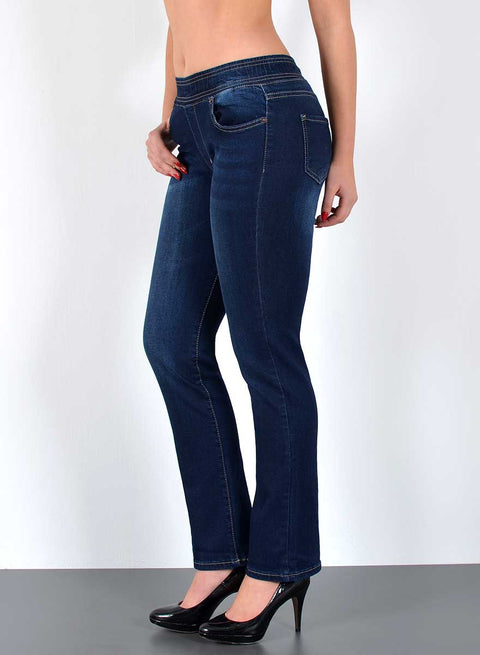 High Waist Damen Straight Leg Jeans mit elastischem Bund