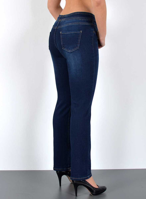 High Waist Damen Straight Leg Jeans mit elastischem Bund