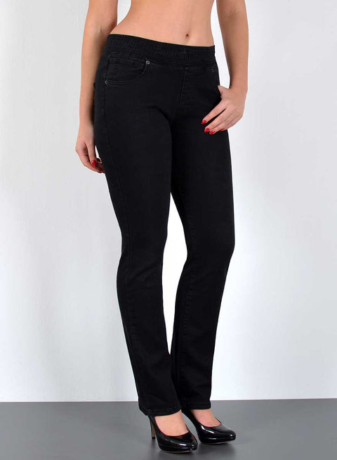 High Waist Damen Straight Fit Hose mit elastischem Bund