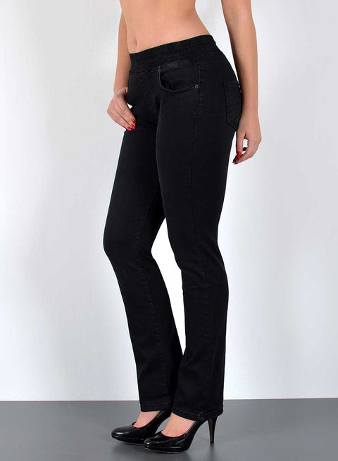 High Waist Damen Straight Fit Hose mit elastischem Bund