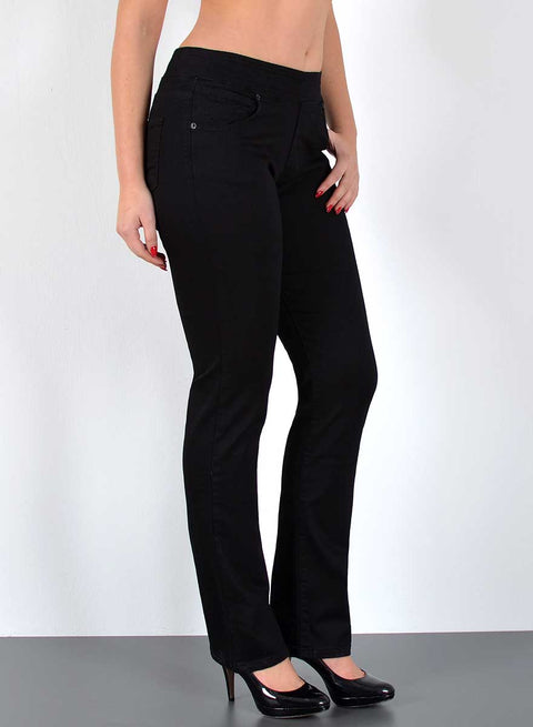 High Waist Damen Straight Fit Hose mit elastischem Bund