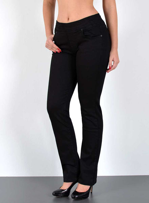 High Waist Damen Straight Fit Hose mit elastischem Bund