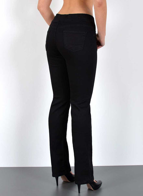 High Waist Damen Straight Fit Hose mit elastischem Bund