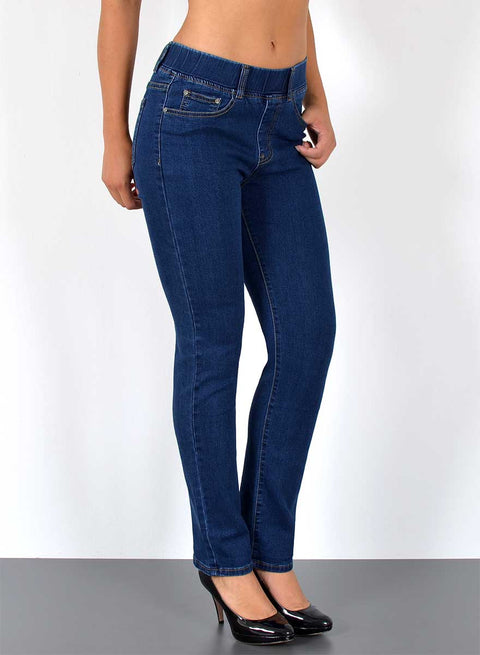 High Waist Damen Straight Jeans mit elastischem Bund