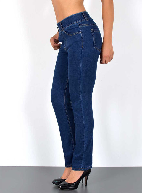 High Waist Damen Straight Jeans mit elastischem Bund