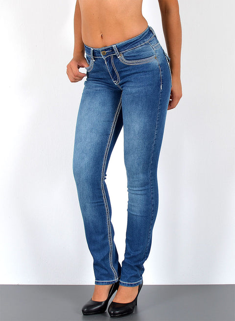 Hoch Bund Jeanshose Straight Fit mit dicker Naht
