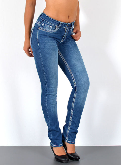 Hoch Bund Jeanshose Straight Fit mit dicker Naht